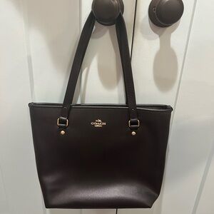 Coach Black Leather Tote with Gold Hardware